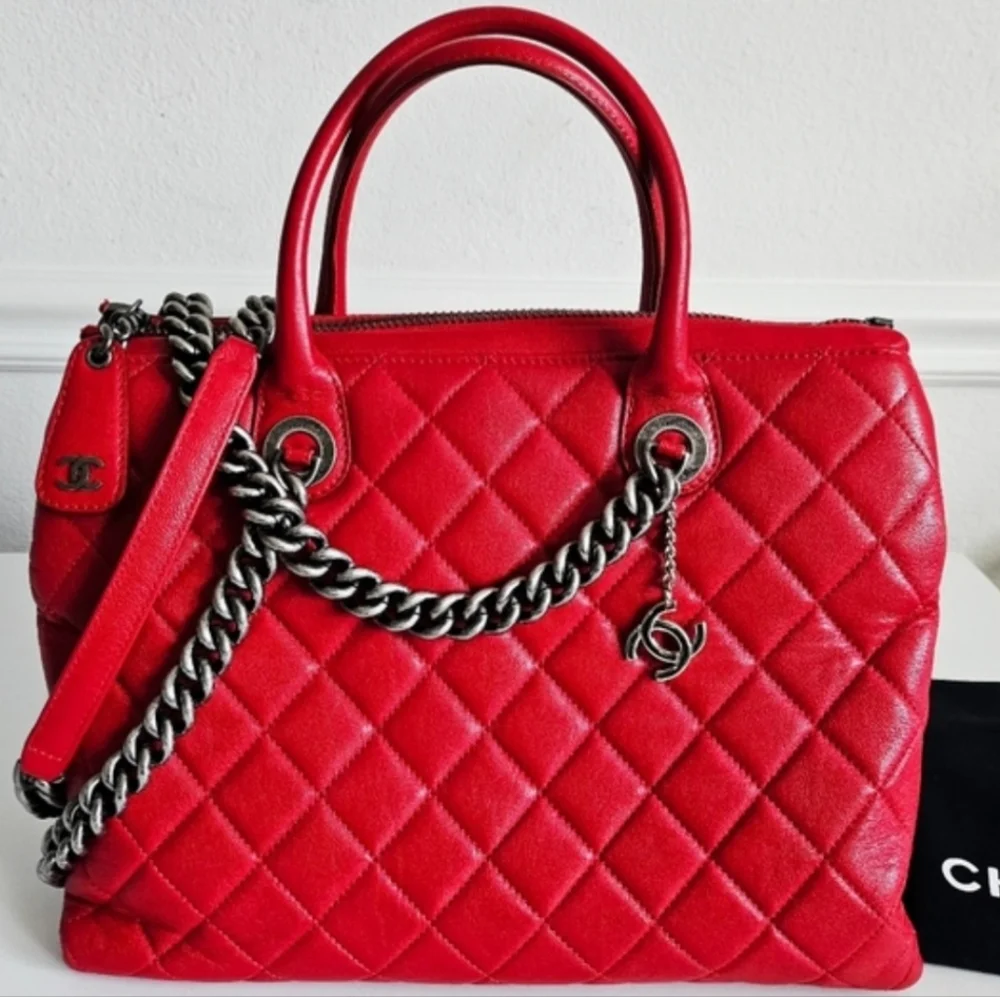 Chanel Red Boy Chained Two-way Tote
